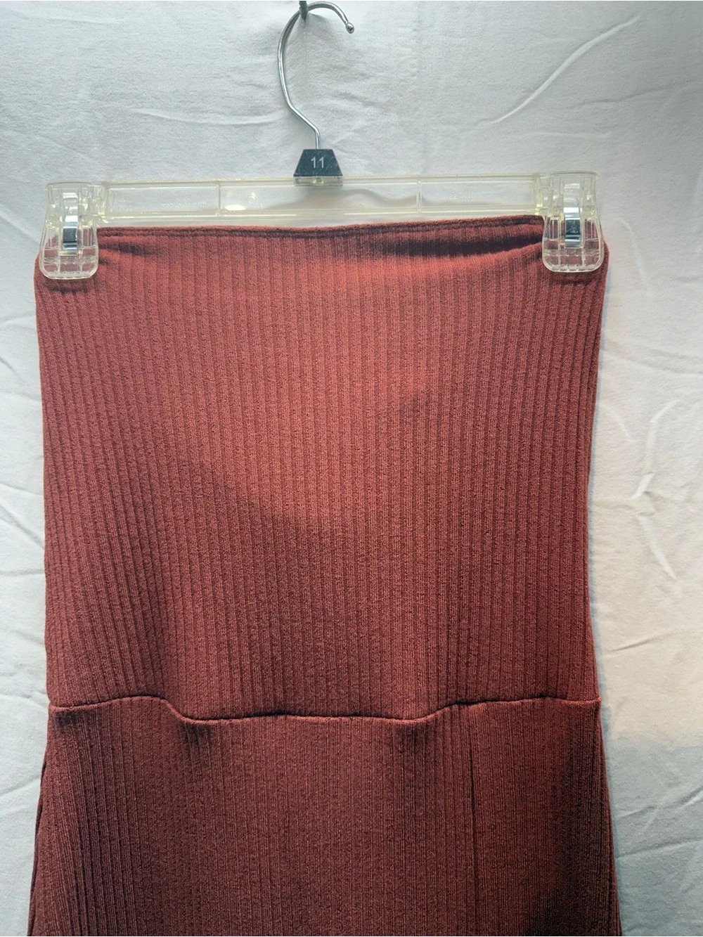 Abercrombie & Fitch Ribbed Strapless Maxi Dress Rust Burgundy Size M Side Slit